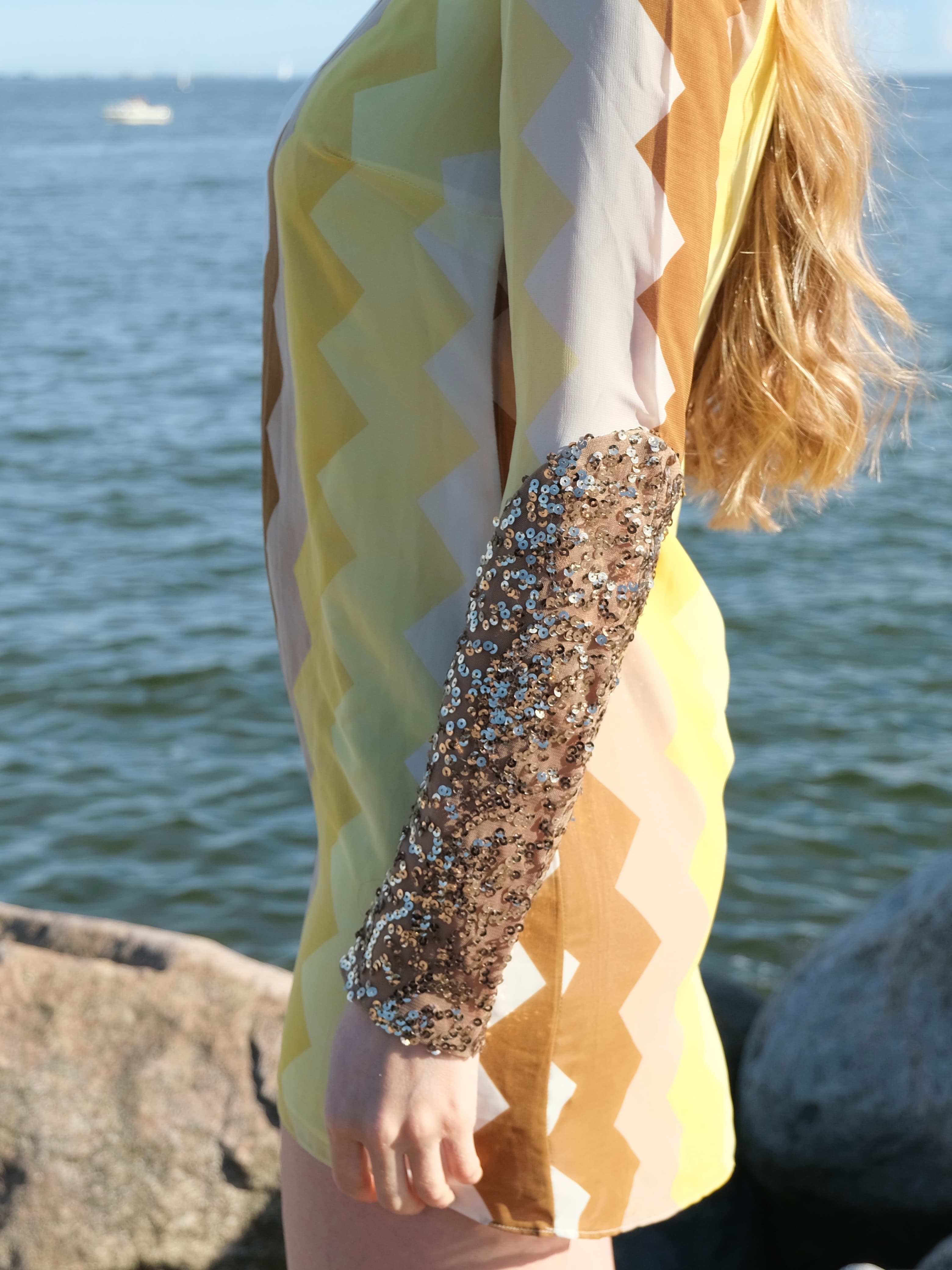 Sequin Sleeve Zigzag Mini Dress